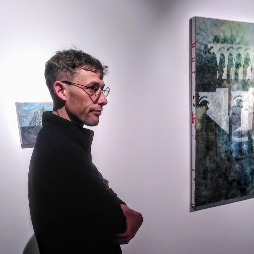 Yann Lacroix et un fragment de temps (donc de toile)©Vincent Raymond
